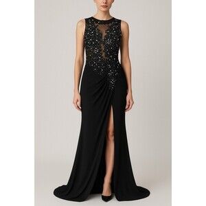 Jovani JVN Womens Prom Formal Dress Beaded Rhinestone Gown Black Sz 2